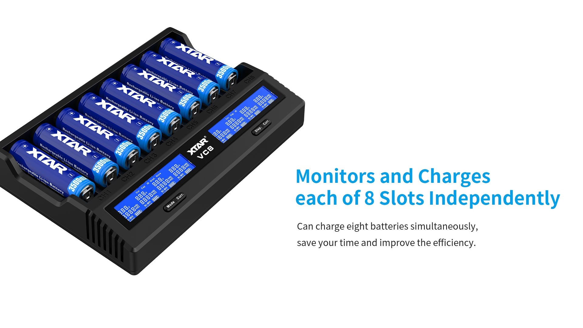 XTAR VC8 Fast Battery Charger for 8 x Li-ion Batteries