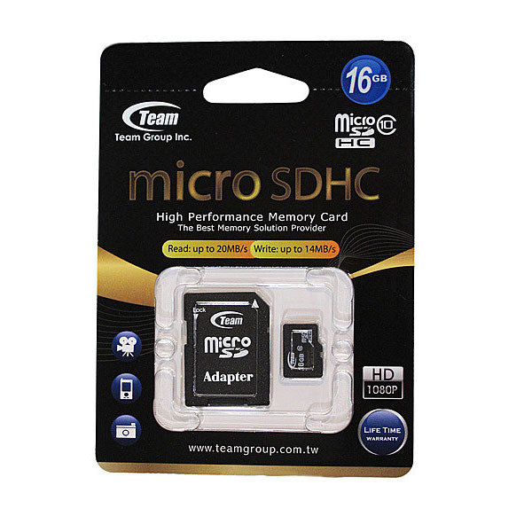 Team Micro SDHC 16GB CLASS 10 Card w/ SD Card Adapter