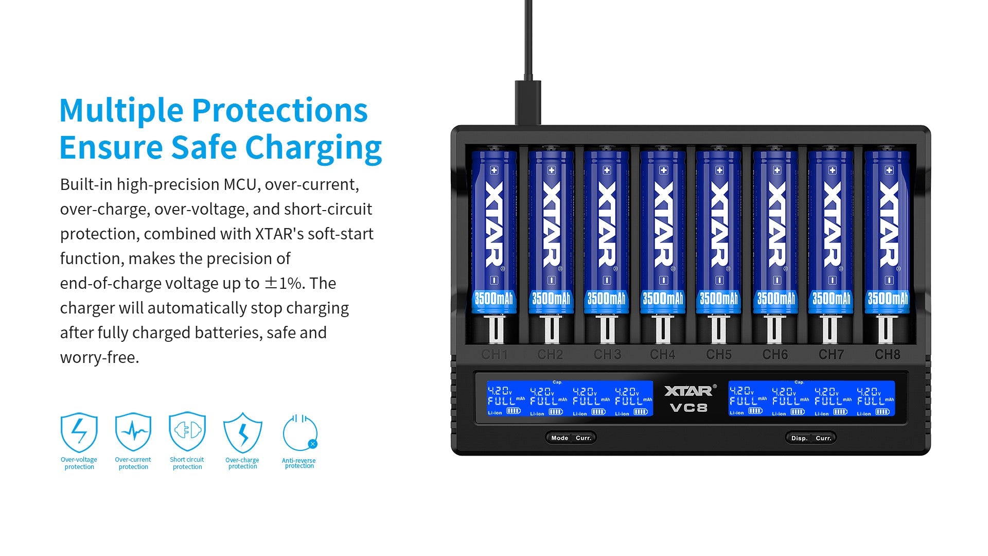 XTAR VC8 Fast Battery Charger for 8 x Li-ion Batteries